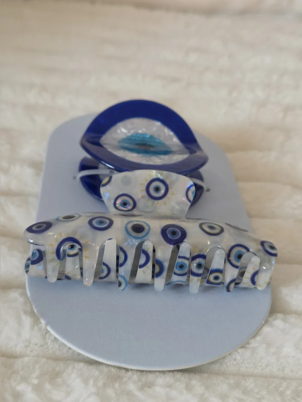piper·k Blue Evil Eye Hair Clip & Round Snap Set